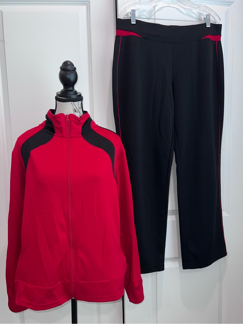 Like New Athletic Works Black Track Pants (L) and Red Track Full Zip Jacket (XL)